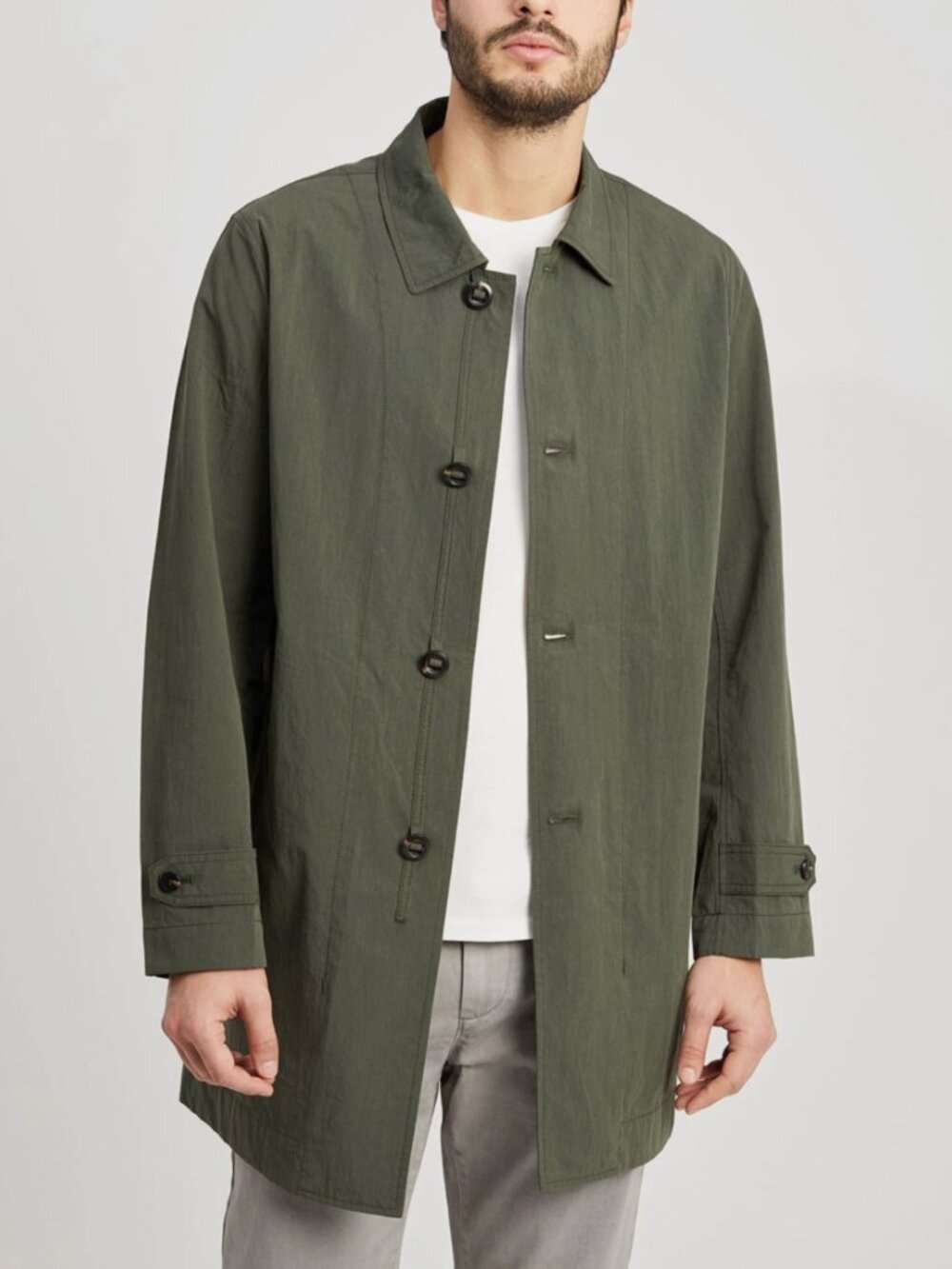 ONS Marion Trench Coat Men S NEW $300 Olive Green Scandi Cotton Nylon Rain